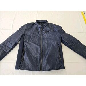 Robert Phillipe Men's 2XL Faux Leather Blue Bomber Jacket Quilted Lining